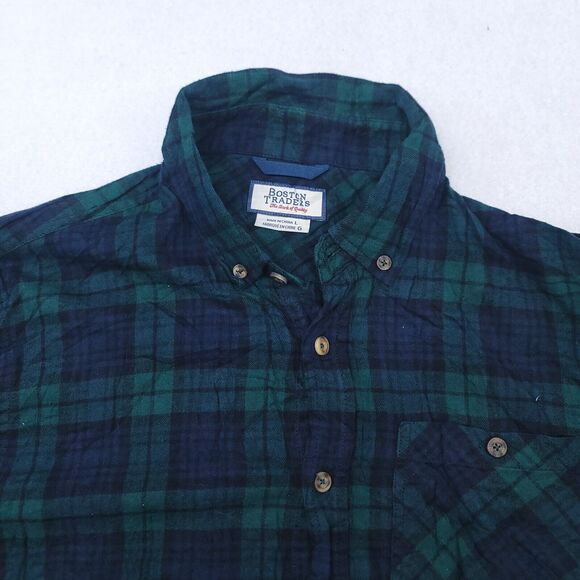 Boston Traders Madras Flannel Long Sleeve Button Up Shirt Mens Size L Green - Picture 1 of 10